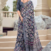 Flameboyant Blue Printed Mul Cotton Saree With Exquisite Blouse Piece