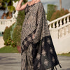 Jazzy Beige and Black Printed Mul Cotton Saree With Adorable Blouse Piece