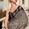 Jazzy Beige and Black Printed Mul Cotton Saree With Adorable Blouse Piece