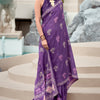Tremendous Purple Printed Mul Cotton Saree With Alluring Blouse Piece