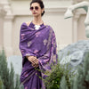 Tremendous Purple Printed Mul Cotton Saree With Alluring Blouse Piece