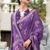 Tremendous Purple Printed Mul Cotton Saree With Alluring Blouse Piece