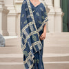 Smashing Navy Blue Printed Mul Cotton Saree With Enchanting Blouse Piece