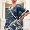 Smashing Navy Blue Printed Mul Cotton Saree With Enchanting Blouse Piece