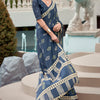 Smashing Navy Blue Printed Mul Cotton Saree With Enchanting Blouse Piece