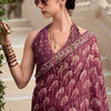 Quixotic Wine Printed Mul Cotton Saree With Embellished Blouse Piece