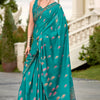Conflate Firozi Printed Mul Cotton Saree With Diaphanous Blouse Piece