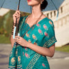 Conflate Firozi Printed Mul Cotton Saree With Diaphanous Blouse Piece