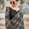 Cynosure Black Printed Mul Cotton Saree With Beleaguer Blouse Piece