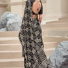 Cynosure Black Printed Mul Cotton Saree With Beleaguer Blouse Piece