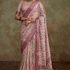 Engaging Lavender Digital Printed Soft Silk Saree With Gossamer Blouse Piece