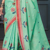 Cynosure Sea Green Cotton Silk Saree With Eloquence Blouse Piece