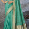 Snappy Sea Green Cotton Silk Saree With Phenomenal Blouse Piece