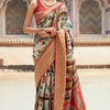 Brood Beige Digital Printed Dola Silk Saree With Exquisite Blouse Piece