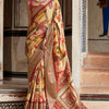 Glorious Yellow Digital Printed Dola Silk Saree With Captivating Blouse Piece