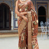 Amazing Brown Digital Printed Dola Silk Saree With Invaluable Blouse Piece