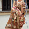 Amazing Brown Digital Printed Dola Silk Saree With Invaluable Blouse Piece