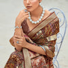 Amazing Brown Digital Printed Dola Silk Saree With Invaluable Blouse Piece