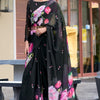 Bewitching Black Digital Printed Georgette Saree With Majestic Blouse Piece