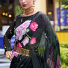 Bewitching Black Digital Printed Georgette Saree With Majestic Blouse Piece