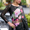 Bewitching Black Digital Printed Georgette Saree With Majestic Blouse Piece