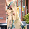Captivating Beige Digital Printed Georgette Saree With Unique Blouse Piece