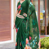 Trendy Dark Green Digital Printed Georgette Saree With Enamoring Blouse Piece