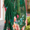 Trendy Dark Green Digital Printed Georgette Saree With Enamoring Blouse Piece