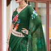 Trendy Dark Green Digital Printed Georgette Saree With Enamoring Blouse Piece