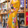 Opulent Yellow Digital Printed Georgette Saree With Pulsating Blouse Piece