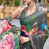 Elaborate Grey Digital Printed Georgette Saree With Supernal Blouse Piece