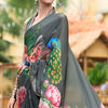 Elaborate Grey Digital Printed Georgette Saree With Supernal Blouse Piece