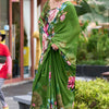 Intricate Green Digital Printed Georgette Saree With Charming Blouse Piece