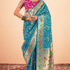 Capricious Firozi Paithani Silk Saree With Girlish Blouse Piece