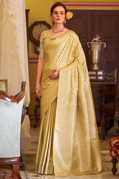 Snazzy Yellow Banarasi Satin Silk Saree With Amazing Blouse