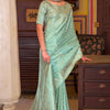 Redolent Sea Green Banarasi Satin Silk Saree With Ethnic Blouse