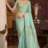Redolent Sea Green Banarasi Satin Silk Saree With Ethnic Blouse