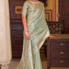 Gratifying Pista Banarasi Satin Silk Saree With Prominent Blouse