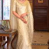 Imbrication Beige Banarasi Satin Silk Saree With Smashing Blouse
