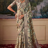Demure Pista Digital Printed Tussar Silk Saree With Elision Blouse Piece