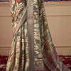 Demure Pista Digital Printed Tussar Silk Saree With Elision Blouse Piece
