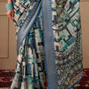 Splendiferous Firozi Digital Printed Tussar Silk Saree With Prodigal Blouse Piece