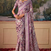 Cynosure Lavender Digital Printed Tussar Silk Saree With Mellifluous Blouse Piece