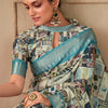 Proficient Sky Digital Printed Tussar Silk Saree With Snazzy Blouse Piece