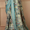 Proficient Sky Digital Printed Tussar Silk Saree With Snazzy Blouse Piece