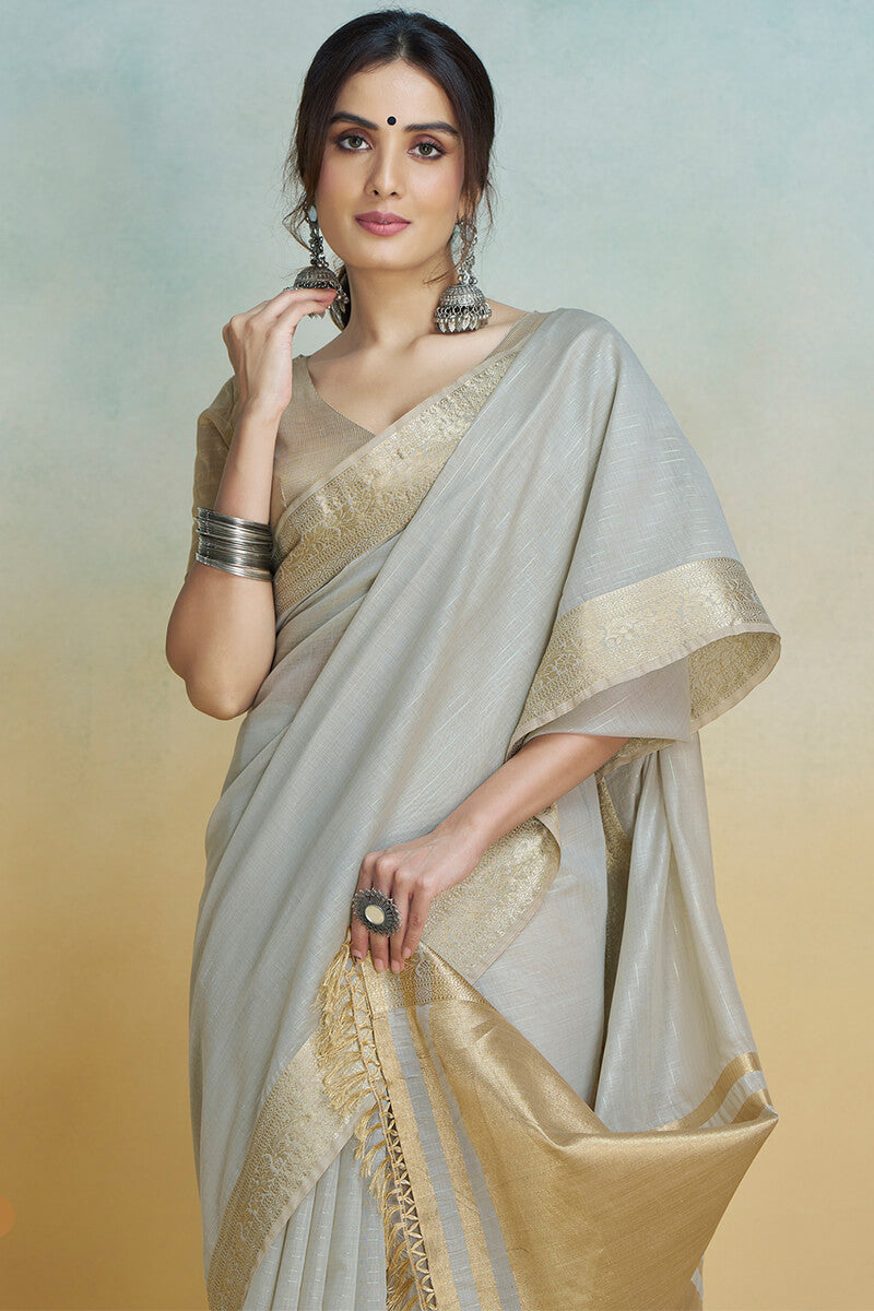Incomparable Grey Cotton Silk Saree With Cynosure Blouse Piece