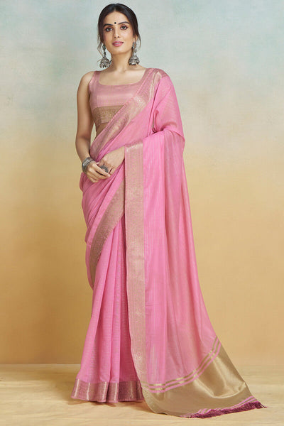 Brood Baby Pink Cotton Silk Saree With Susurrous Blouse Piece