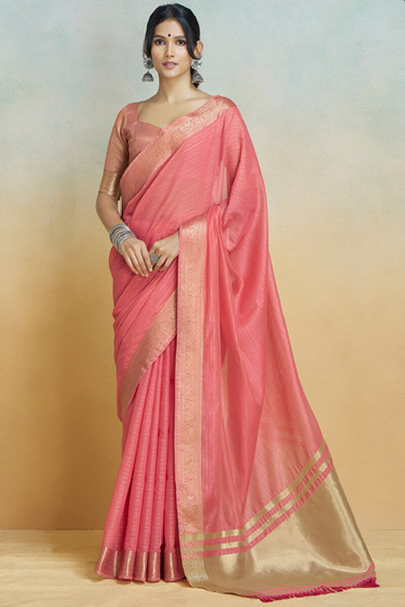 Grandiose Pink Cotton Silk Saree With Bewitching Blouse Piece