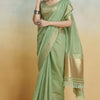 Evanescent Pista Cotton Silk Saree With Confounding Blouse Piece