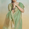 Evanescent Pista Cotton Silk Saree With Confounding Blouse Piece